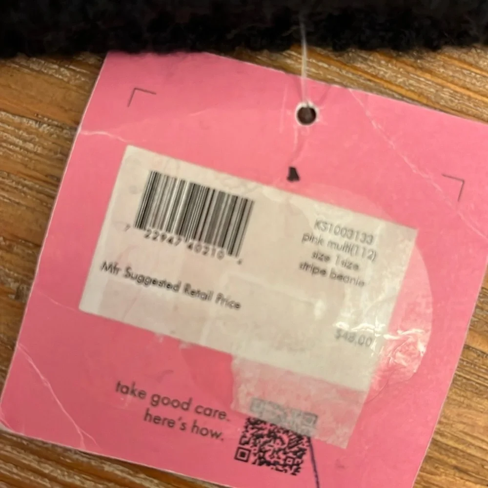 KATE SPADE NEW YORK NWT Pink Striped Beanie - OS